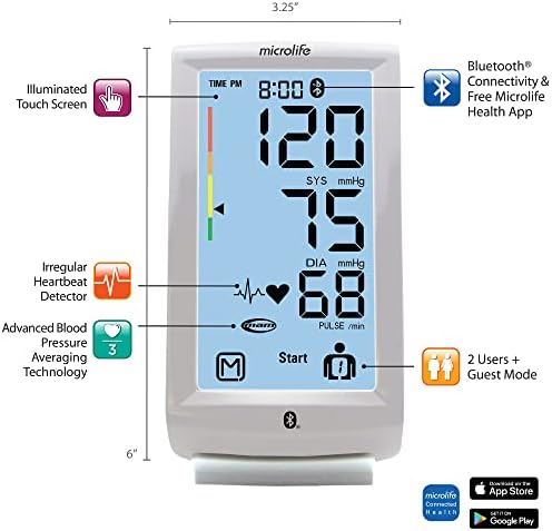 Microlife Series 800 Smart Upper Arm Blood Pressure Monitor for 2 Users, Wide Range Cuff Fits Standard to Large Adult Arms, Bluetooth Connect to Health App (iOS and Android Compatible)