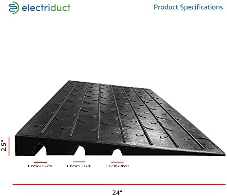 Electriduct 2.5" Non Slip Rubber Threshold Ramp for Wheelchair Accessibility, Mobility Scooters, Power Chairs, Home, Steps, Stairs, Doorways, Curbs with 3 Channels Cord Cover (Pack of 2)