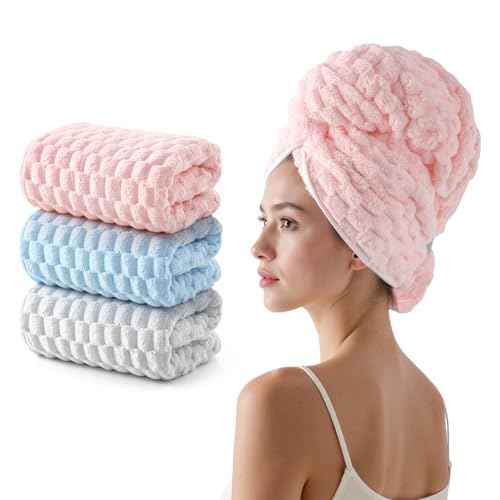 REDKISS 3 Pack Microfiber Hair Towels - Extra Large Hair Towel Wrap for Women, 24x42 inch Hair Towels with Elastic Strap, Super Soft Hair Drying Towels for Long, Thick, Curly Anti Frizz Turbans