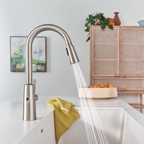 Moen Riley Spot Resist Stainless Hands-Free Touchless Sensor Single Handle Pull Down Kitchen Faucet, 7402EWSRS