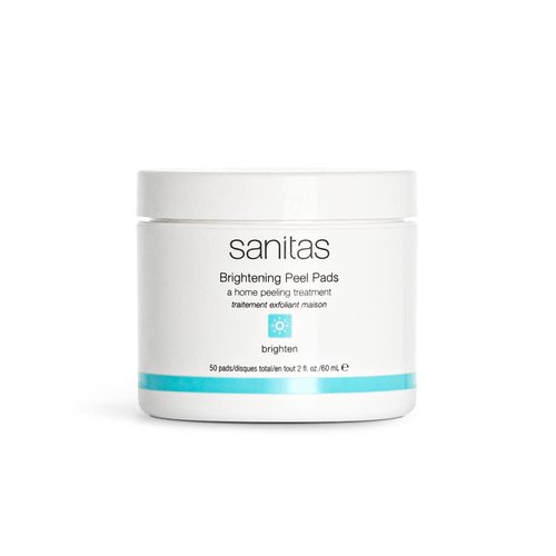 Sanitas Skincare Brightening Peel Pads, Home Peeling Treatment With Lactic, Glycolic, and Salicylic Acids, Exfoliating Treatment, 50 Pads / 2 Ounces