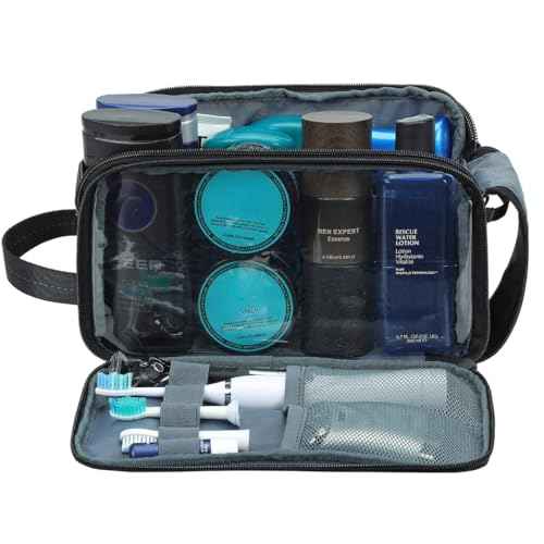 ZEEMO Travel Toiletry Bag for Men, Water-Resistant Double-Sided Full-Open Dopp Kit, Versatile Organizer for Shower and Hygiene Accessories, Bathroom Essentials, Cosmetics