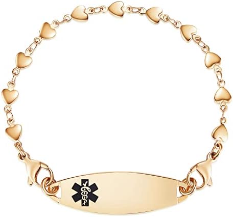 LinnaLove Heart Link Stainless Steel Interchangeable Medical Alert Bracelet