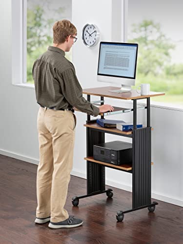 Safco 1929CY MUV Mobile Stand-Up Height-Adjustable Desk,Keyboard Storage, Steel Frame Construction, Durable Melamine Laminate Work Surface, 4 Wheels, Narrow Design