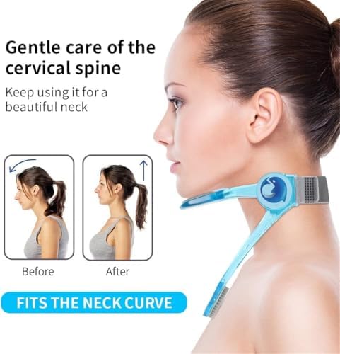 Adjustable Neck Support, Neck Brace Cervical Collar, Portable Neck Traction Device Neck Stretcher Forward Head Neck Posture Corrector for Women and Men Cervical Spine Pressure Relief (Blue)