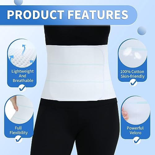 Abdominal Binder Post Surgery Tummy Tuck Belt for Women & Men, Postpartum Belly Band Compression Stomach Wrap, Breathable, Skin Friendly - (45" - 60") 3 Panel - 9" (White)