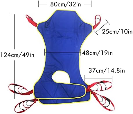 Full Body Patient Lift Sling, Head and Back Support, Toileting Transfer Slings, Split Legs with Commode Opening, 5 Handles, 6 Straps, Lifting Sling Medium Compatible with Various of Lifts