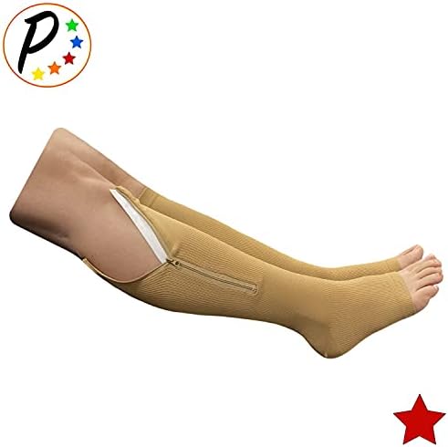 Original Open Toe 20-30 mmHg Firm Compression Circulation Zipper Socks (Beige, 2X-Large)