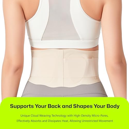 Ultra Thin Back Brace for Lower Back, Breathable Lightweight Back Brace for Women & Men, Adjustable Back Support Brace for Lower Back Pain Relief, Sciatica, Scoliosis, Herniated Disc (Beige, Small)