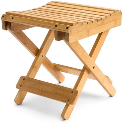 Sorbus Foldable Shower Stool – Bamboo Foot Rest & Shaving Stool for Inside Shower – Portable Step Stool, Folding Shower Bench, Wooden Sauna Chair, Bathtub Foot Rest – 11" x 10.75" x 12" (Bamboo)