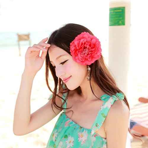 Women's Bohemia Peony Flowers Hairpin Hair Clip Flower Brooch for Travel Party Festivals PF-11 (Orange) (Pack of 1)