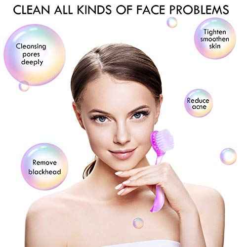 3 Pieces Facial Cleansing Brush Acrylic Handle Face Scrubbers Soft Bristle Exfoliator Cleaner Brush Scrub Exfoliating Facial Scrubber for Face Care Makeup Skincare Removal(Pink, Purple, Blue)