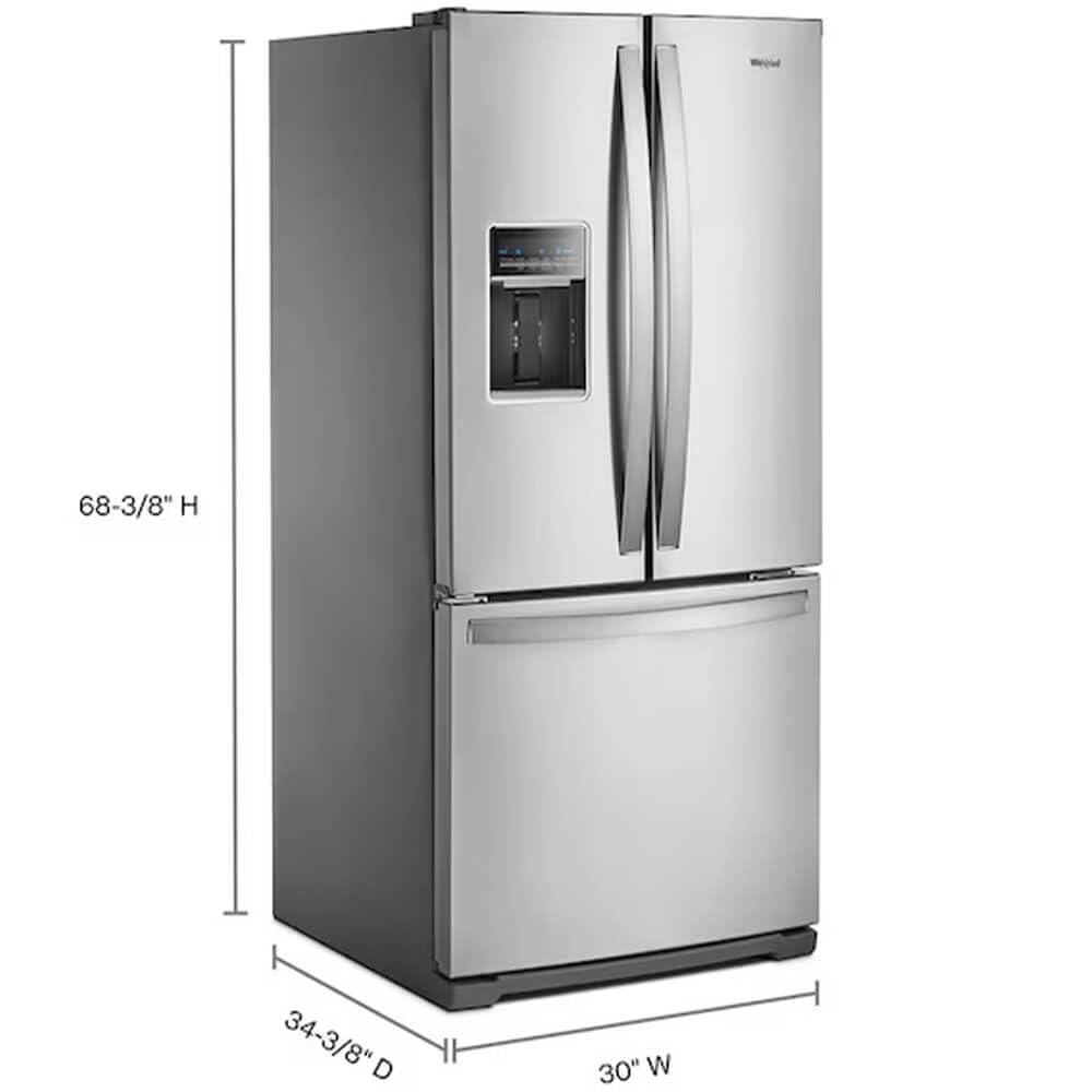Whirlpool 30 Inch French Door Refrigerator with 19.7 Cu. Ft. Capacity, Internal Ice Maker, Water Dispenser, Spill-Proof Glass Shelves, EveryDrop® Filtration and Fast Cool: Stainless Steel