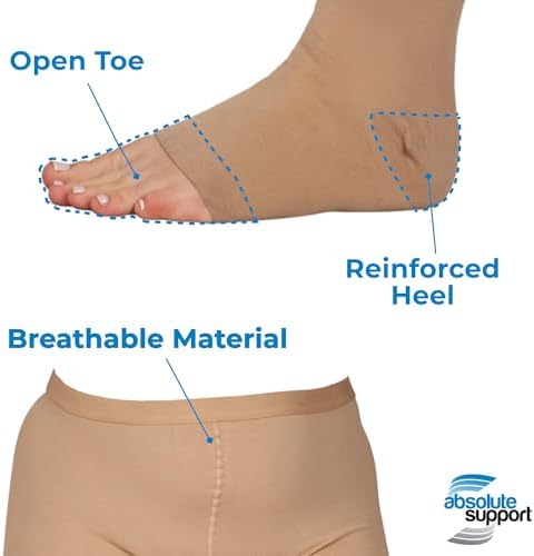 ABSOLUTE SUPPORT Compression Tights for Women 20-30mmHg with Open Toe - Opaque Graduated Support Pantyhose for Swelling, Edema, Varicose Veins Circulation during Pregnancy - Beige, X-Large - A214BE4