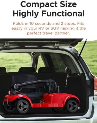 ENGWE Folding 4 Wheel Mobility Scooter,15 Mile Long Range, 250W Electric Powered Mobile Wheelchair for Seniors Adult with Detachable Basket, Front Light (Red, XL Cushion)