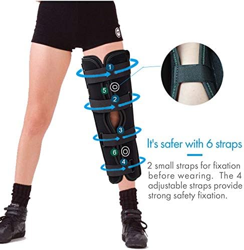 3-Panel Knee Immobilizer Full Leg Support Brace, Aluminum alloy Straight Knee Splint - for Knee Pre-and Postoperative & Injury or Surgery Recovery (Update Size S)