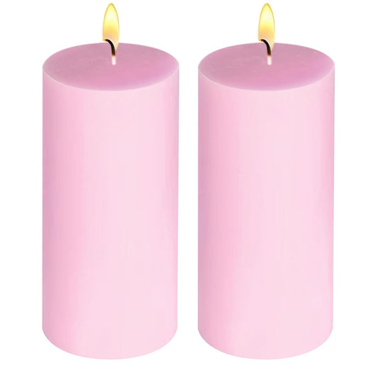 2 Pack 3x6 Inch Pale Pink Unscented Pillar Candles - 70 Hour Long Burning Dripless Smokeless Candles for Valentine's Day Christmas Home Decor Weddings Festivals