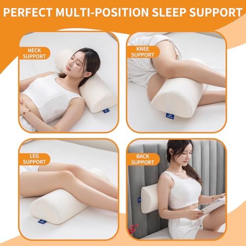 Half Moon Bolster Knee Pillow, Back Pain Relief Memory Foam Leg Pillow, Semi Roll Round Lumbar Leg Wedge for Side Sleepers - Reducing Head Neck Spine Hip Pressure - L