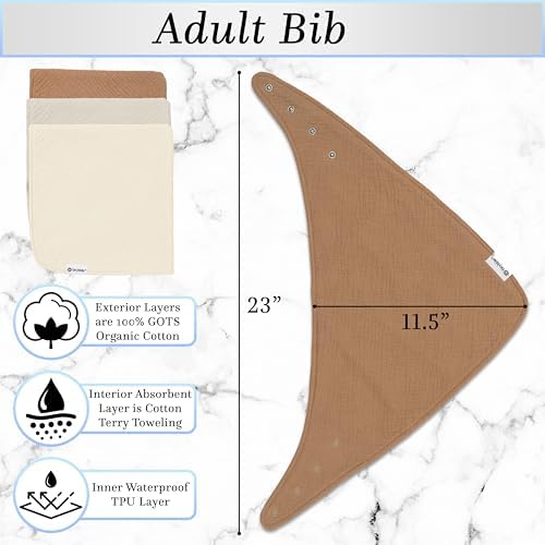 Bandana Bibs with 3 Waterproof Lining Organic Cotton Drool Bibs for Adults and Children, Adjustable Snaps