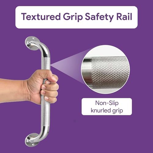32 Inch Grab Bars for Bathtubs and Showers - Chrome Knurled Bathroom Safety Rail Handle - Non Slip Textured Grip Handicap Grab Bar for Seniors, 250 lbs Weight Support Capacity