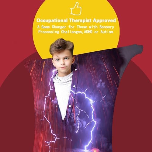 Lightning Over Volcano Sensory Socks - Autistic Sensory Body Sock for Kids - ADHD and Improve Sensory Processing Sox (Large)