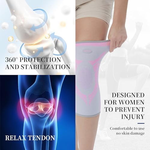 Sports Slim Knee Braces for Women - No-Slip Knee Compression Sleeve for Dance, Yoga, Knee Support for Knee Pain, Joint Pain Relief(Phalaenopsis, XL, 2 Pack)