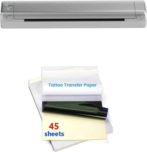 Phomemo M08F Bluetooth Tattoo Stencil Printer & Tattoo Transfer Paper - 45 Sheets A4 Size Portable Stencil Printer for Tattooing, Compatible with Smartphone & PC, Silver