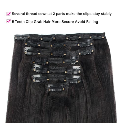 Lovrio 9A Yaki Straight Clip in Human Hair Extensions Double Weft Straight Clip in Hair Extensions Human Hair for Black Women 16 Inch Natural Black Yaki Clip ins Hair 120 Grams 7 Pieces With 17 Clips