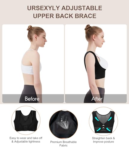 URSEXYLY Upper Back Brace for Women Breathable Posture Corrector Posture Support Back Straightener Pain Relief(Black,XL)