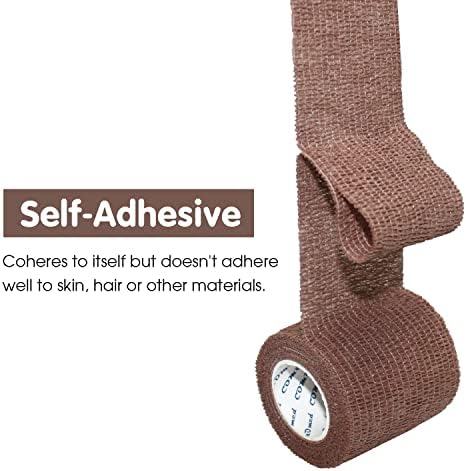 Self Adherent Cohesive Bandage 2"x5 Yards First Aid Bandages Stretch Sport Athletic Wrap Vet Tape for Wrist Ankle Sprain and Swelling,Brown(12 Rolls)