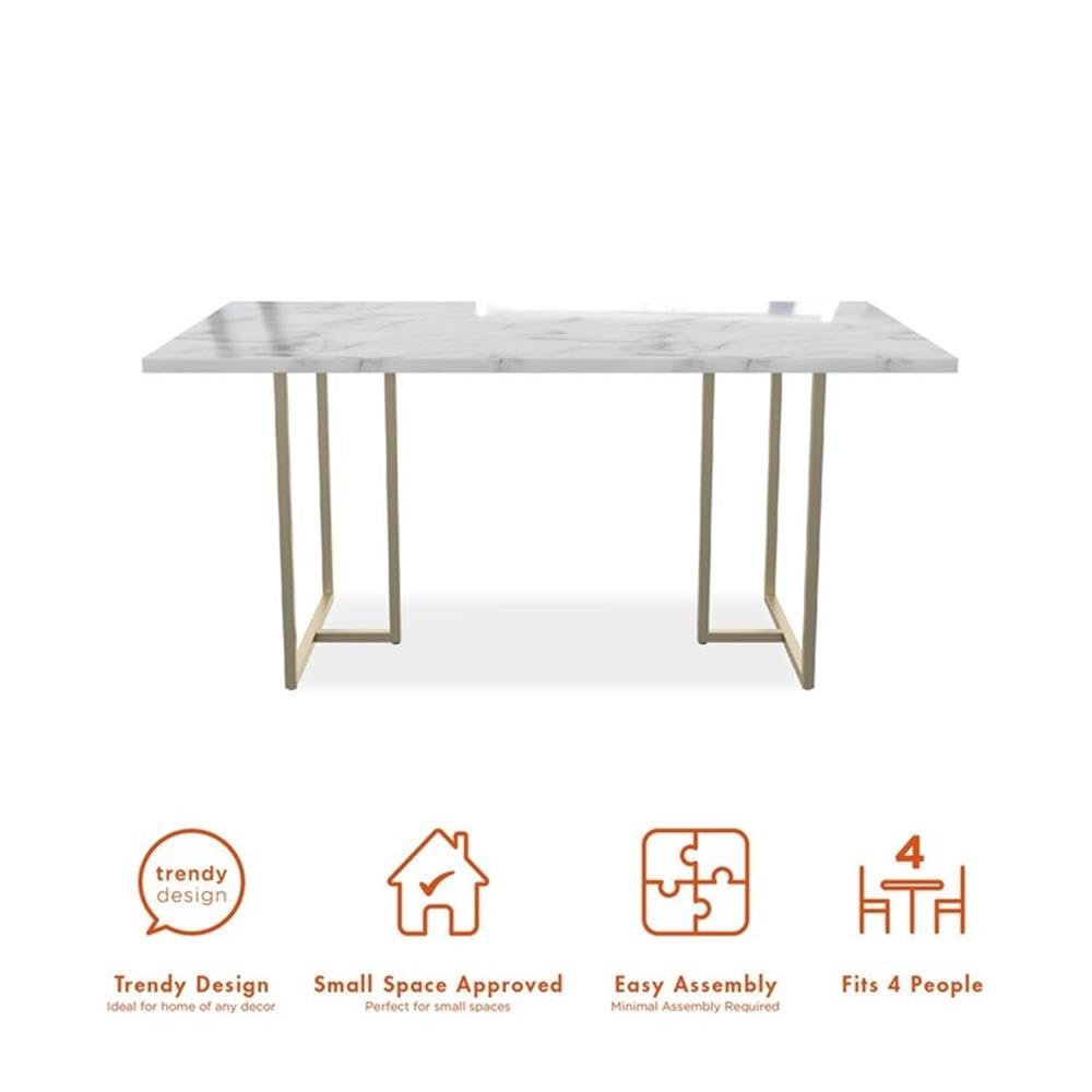 CosmoLiving Astor Dining Table, White Marble Top with Gold Legs