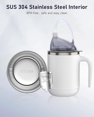 Multifunctional Adult Sippy Cup for Elderly Spill Proof - Easy to Grasp Handles, Precise Liquid Control- 15oz Stainless Steel Sippy Cup with Straw, No Spill Cups for Elderly, Seniors