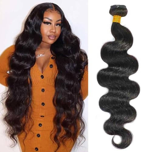 Aomllute Body Wave Bundles Human Hair 12A Grade Brazilian Human Hair Bundles Body Wave One Bundle Only 100% Unprocessed Weave Bundles Human Hair Natural Black (32 Inch)