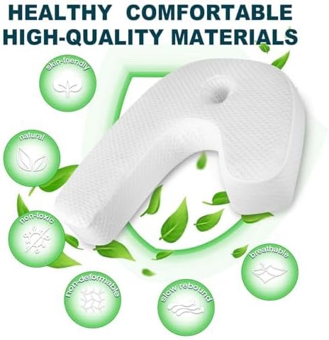 Side Sleeper Pillow J-Shaped Side Sleeper Pillows for Adults Memory Foam Pillow for Neck Shoulder Pain Relief with Ear Hold Removable Washable Cover 1 Pack White