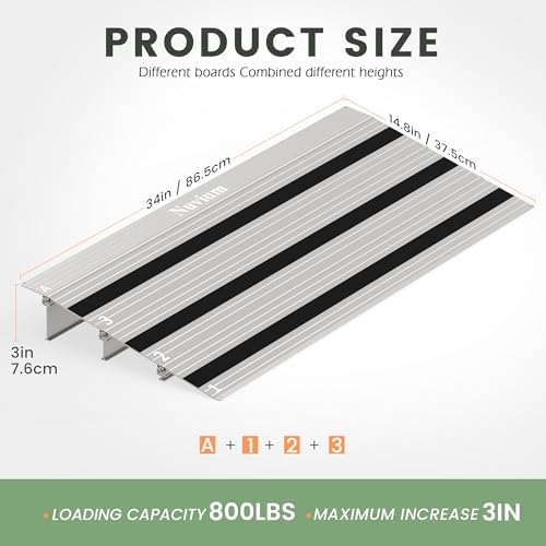3" Rise Door Threshold Ramp with Updated Fixable Screws, Stable Portable Wheelchair Ramp for Home Steps, Aluminum Door Entry Ramps for Scooters, Power Chairs, Walkers, 800LBS Load Capacity