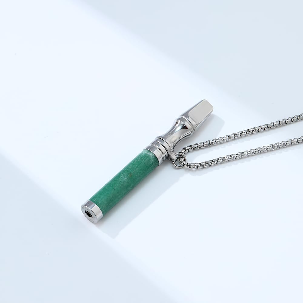 Anxiety Breathing Necklace Meditation Natural Crystal & Stone Breathe Necklace Stainless Steel Quit Vaping tools Mindfulness Pendant Stress Relief & Natural Calm (Green Crystal)