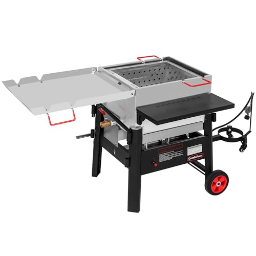 Creole Feast CFB1001A 90 QT Crawfish Boiler, Outdoor Single Sack Propane Gas Cooker with Folding Cylinder Mounting Bracket and Stirring Paddle for Seafood & Crawfish Season, Black