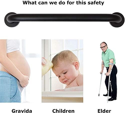 Black Shower Grab Bar 16 Inch - 1.25" Diameter, iMomwee 2 Pack Stainless Steel Bathroom Grab Bar Handle, Bathroom Shower Balance Bar,Safety Hand Rail Support,Handicap Elderly Senior Assist Bath Handle