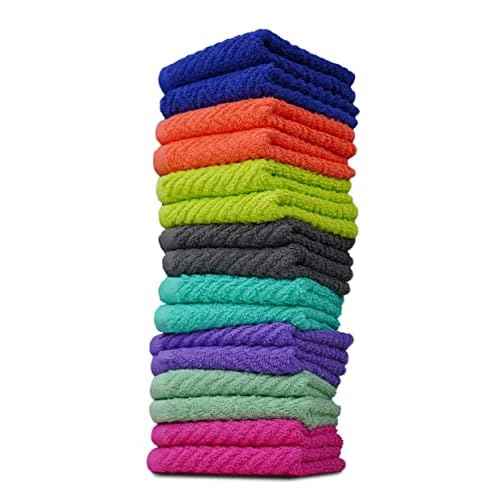 ZUPERIA Zigzag Multicolor Wash Cloths -16 Pack -12" x 12"- Highly Absorbent Soft Washcloths for Face, Gym Towels, Hotel Spa Quality, Reusable & Multipurpose Wash Cloth Towels