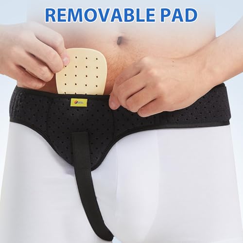 TENB Hernia Belt for Men Hernia Support Truss Inguinal or Sports Hernia, Adjustable Waist Strap with Removable Compression Pads Breathable Material (Black, X-Large)