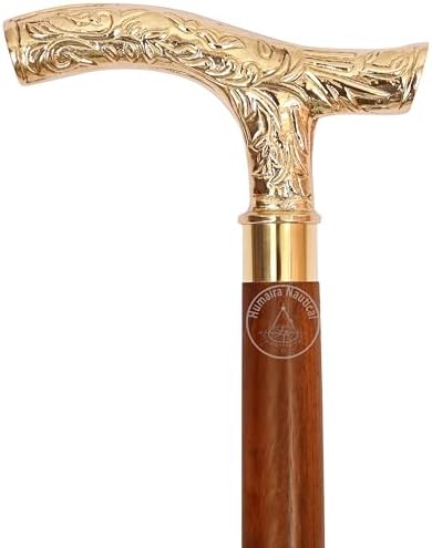 Vintage Brass Walking Stick – Handmade Wooden Cane with Solid Brass Handle – Antique Style Collectible Walking Cane for Men, Women & Seniors – Unique Gift Idea