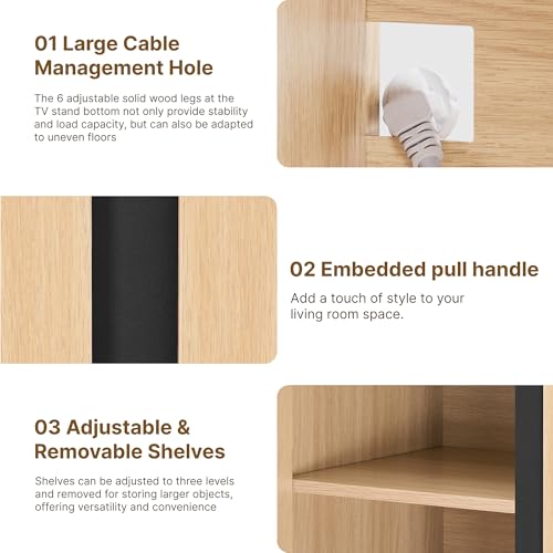 KISLOT 63" Sideboard Buffet Cabinet with Storage Modular Accent Display Kitchen Storage Cabinet Wood Coffee Bar Console for Living Room, Hallway, Kitchen, Dining Room,Natural Oak