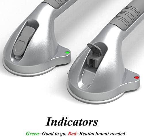 16.5inches Balance Assist Bathroom Shower Handle,Suction Bath Grab Bar with Indicators (Silver/Grey)