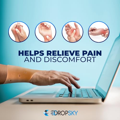 Dropsky [4pack] Waterproof Wrist Wraps Thumb Support With Gel Pad, Thumb Brace for Arthritis Pain and Support - Thumb Wrist Brace, Carpal Tunnel Relief - Left and Right Hand - Lightweight, Therapy Rubber-Latex. (Nude).