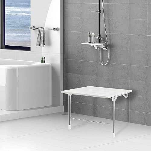 Folding Wall Mounted Shower Seat - Fold Down & Up, Handicap Bench for Elderly