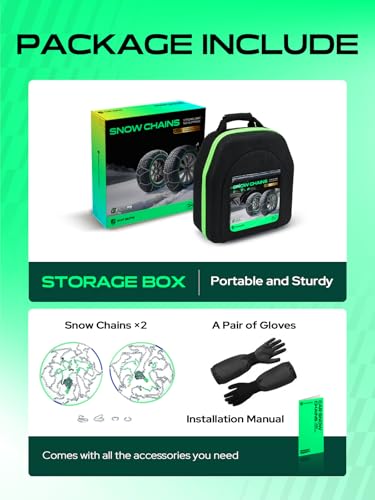 YHTAUTO Set of 2 Snow Chains 16mm for Pickup Truck SUV Passenger Car Universal Fit Tire Chains Auto-Tightening Quick Installation, Anti-slip Traction in Snow, Mud, Sand | SWC0006