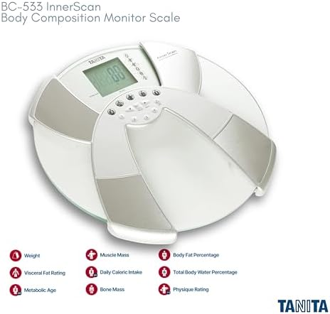 Tanita BC-533 Digital Bathroom Scale - Japan Technology Clear Glass Smart Innerscan Body Composition Monitor, Measures Weight, Body Fat, Muscle Mass, BMI, Bone Mass, Visceral Fat - FSA/HSA Eligible