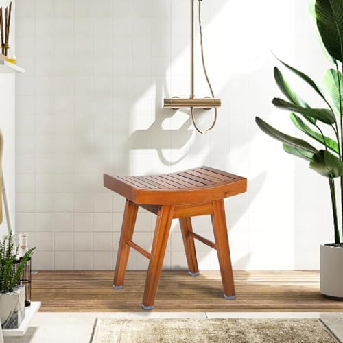 URFORESTIC Teak Shower Bench Teak Shower Stool Curved Seat,Wooden Stool for Bathroom
