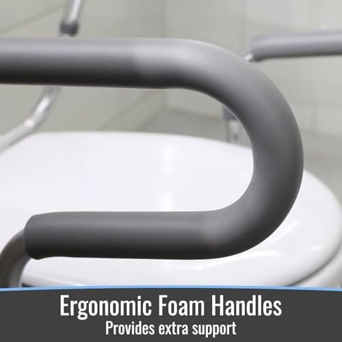 HealthSmart Adjustable Toilet Safety Rails for Seniors, Medical Grade - HandicapToilet Safety Frames for Disabled, Non-Slip Padded, 300lb Capacity Commode Chair with Arms, Toilet Helper for Elderly