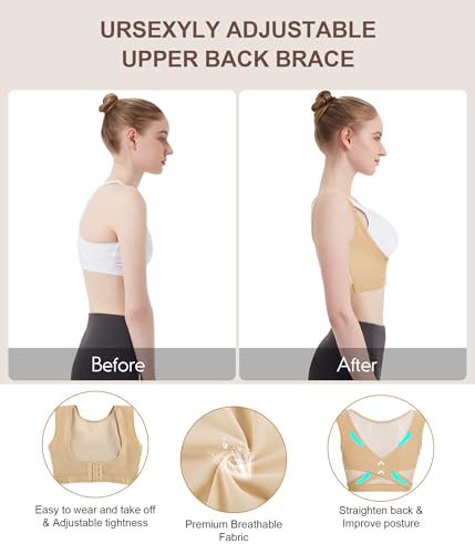 URSEXYLY Upper Back Brace for Women Breathable Posture Corrector Posture Support Back Straightener Pain Relief(Beige,XL)